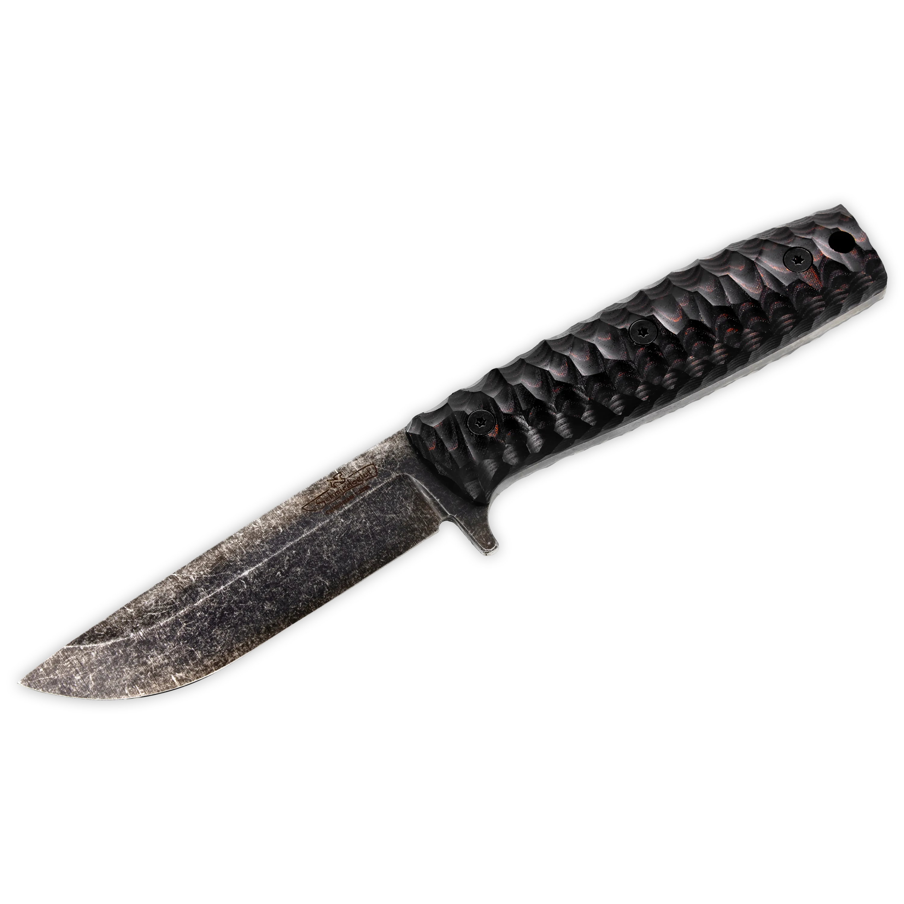 Sackimesser 3.0 (Carbonstahl Stonewash / Micarta braun-schwarz mit Rockfinish / Kydexscheide schwarz / mit Gürtelhalter)