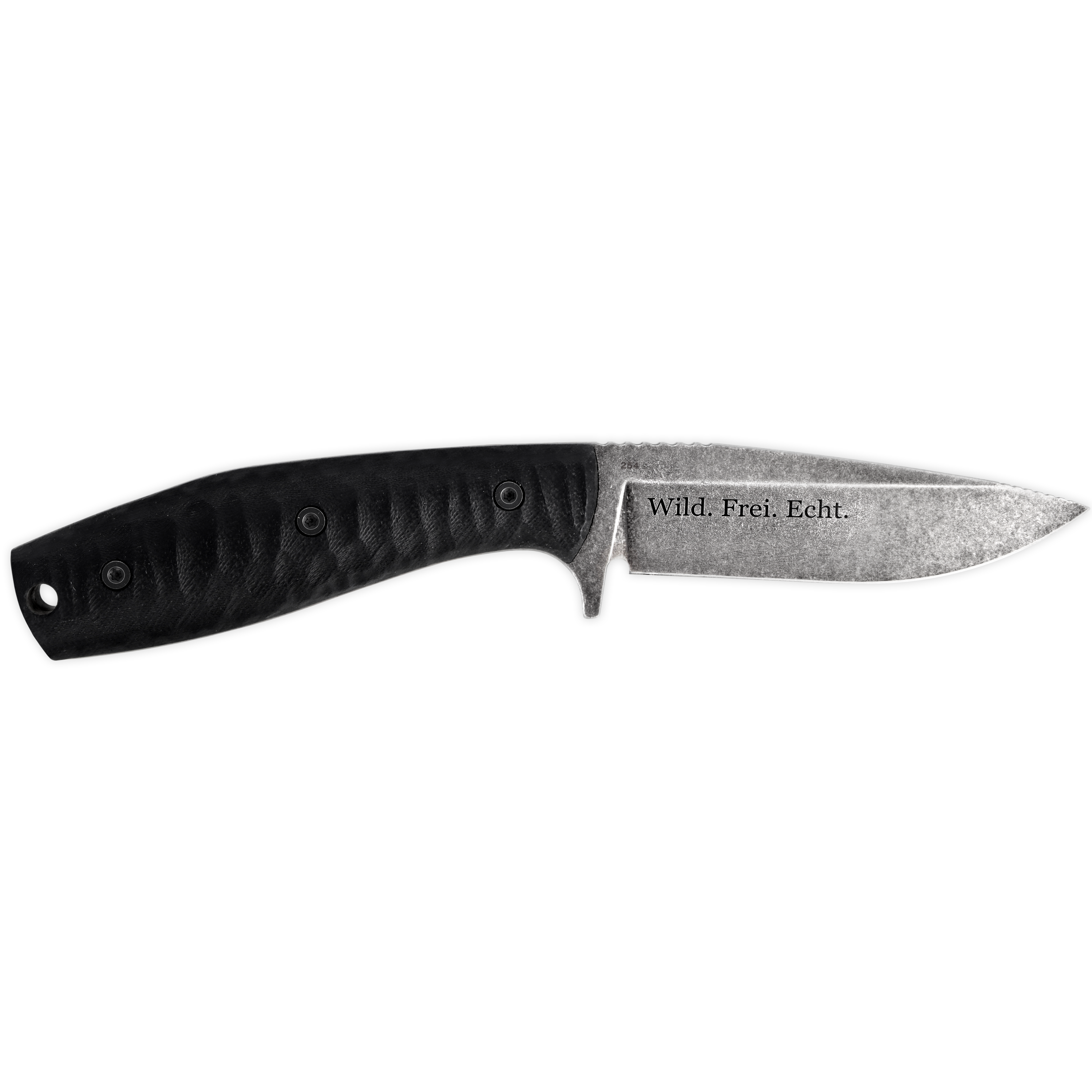 X-Hunter Essential (D2 / G10 schwarz / Lederscheide schwarz) mit Gravur
