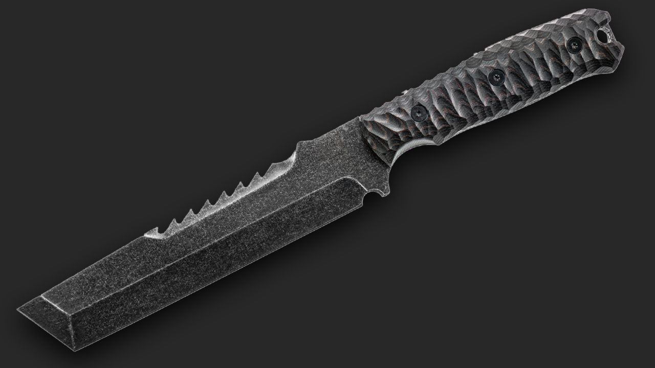Breacher 2.0 - Carbonstahl Stonewash / Micarta braun-schwarz Rockfinish / Kydexscheide / mit Gürtelhalter
