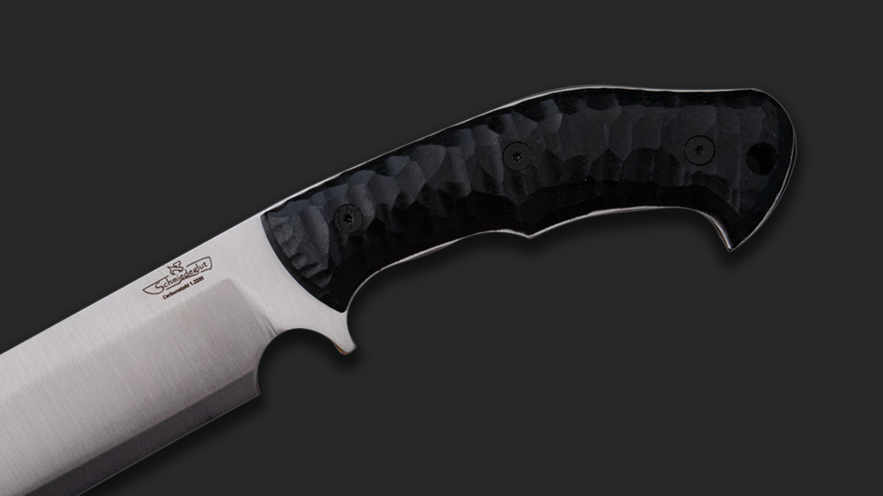 Survival Deutschland Zerstörer Carbonstahl / Micarta schwarz mit Rockfinish / Kydexscheide mit Gürtelhalter