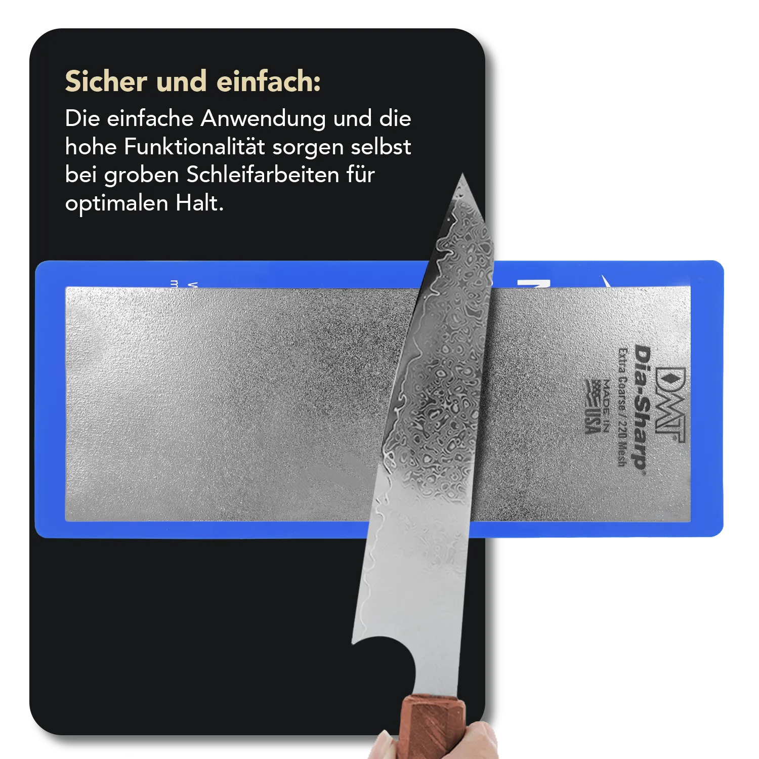 Allzweckmesser Rostfreier Damast Hochglanzpoliert Wüsteneisenholz + DMT Anti-Rutschmatte