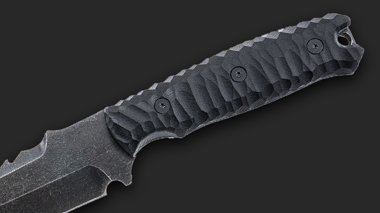 Breacher 2.0 - Carbonstahl Stonewash / Micarta schwarz Rockfinish / Kydexscheide / mit Gürtelhalter