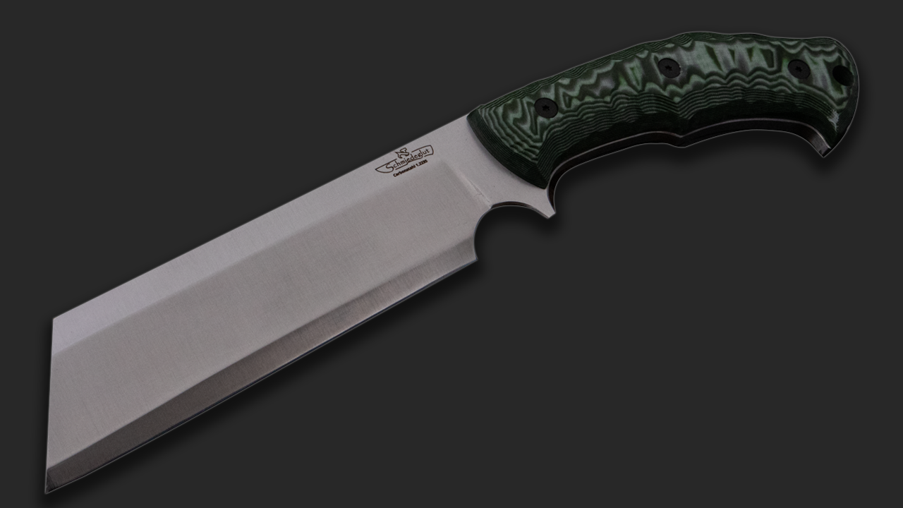 Survival Deutschland Zerstörer Carbonstahl / Micarta schwarz-grün mit Rockfinish / Kydexscheide mit Gürtelhalter