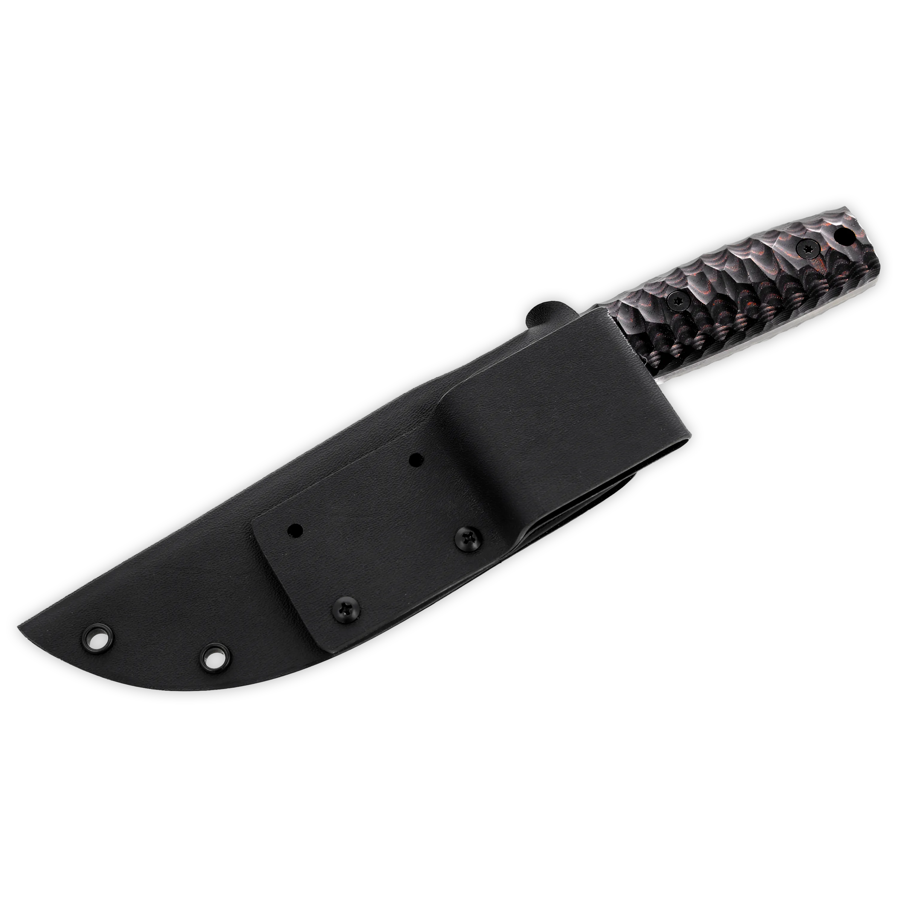 Sackimesser 3.0 (Carbonstahl Stonewash / Micarta braun-schwarz mit Rockfinish / Kydexscheide schwarz / mit Gürtelhalter)