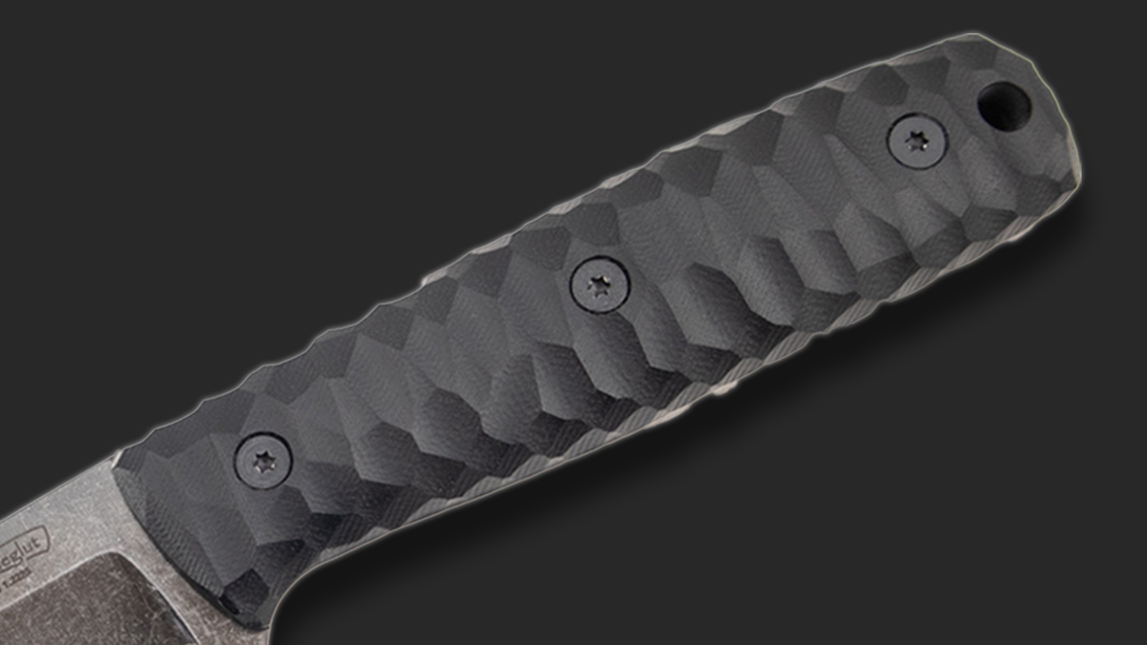 Sackimesser 3.0 (Carbonstahl Stonewash / Micarta schwarz mit Rockfinish / Kydexscheide schwarz /mit Gürtelhalter)