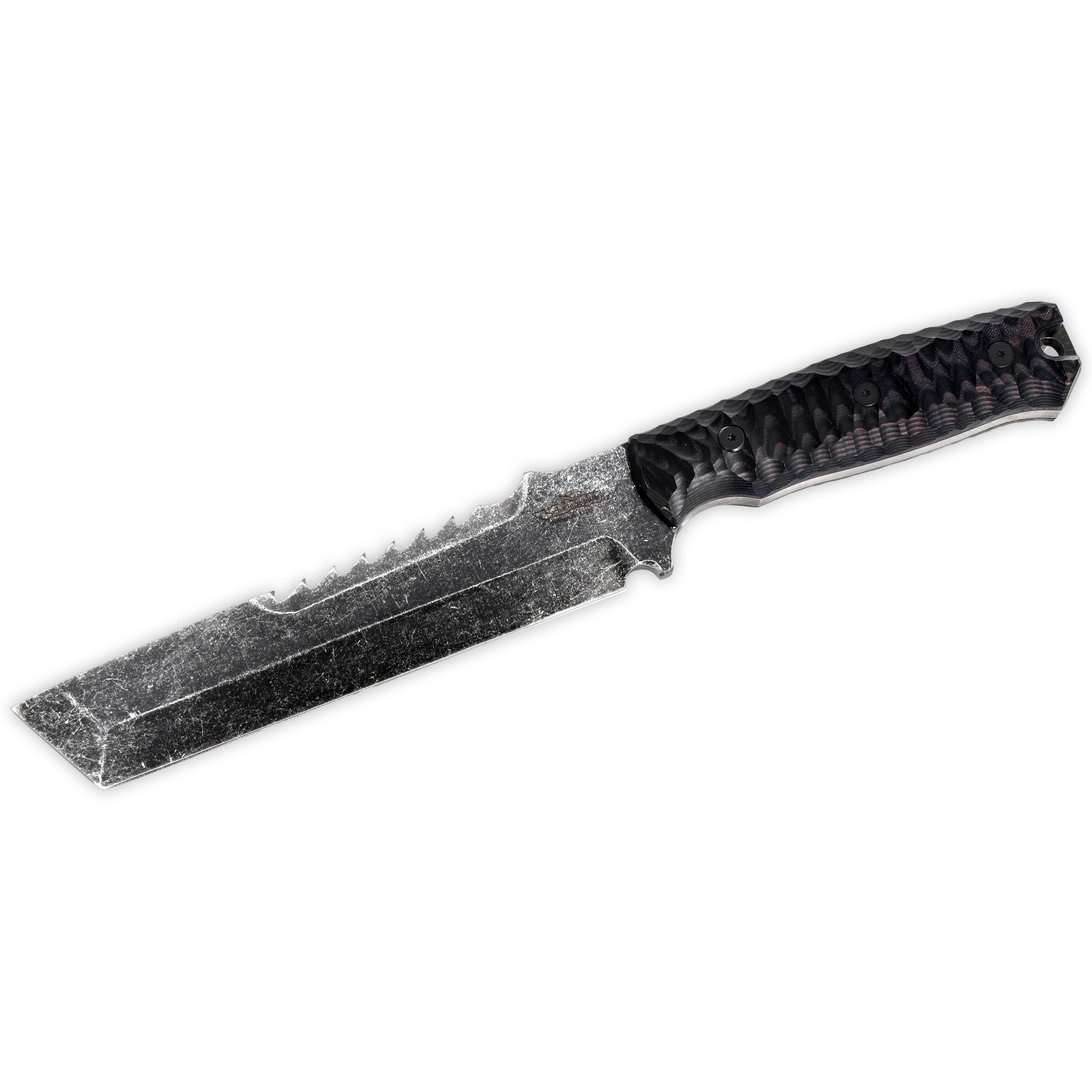 Breacher 2.0 - Carbonstahl Stonewash / Micarta braun-schwarz Rockfinish / Kydexscheide / mit Gürtelhalter