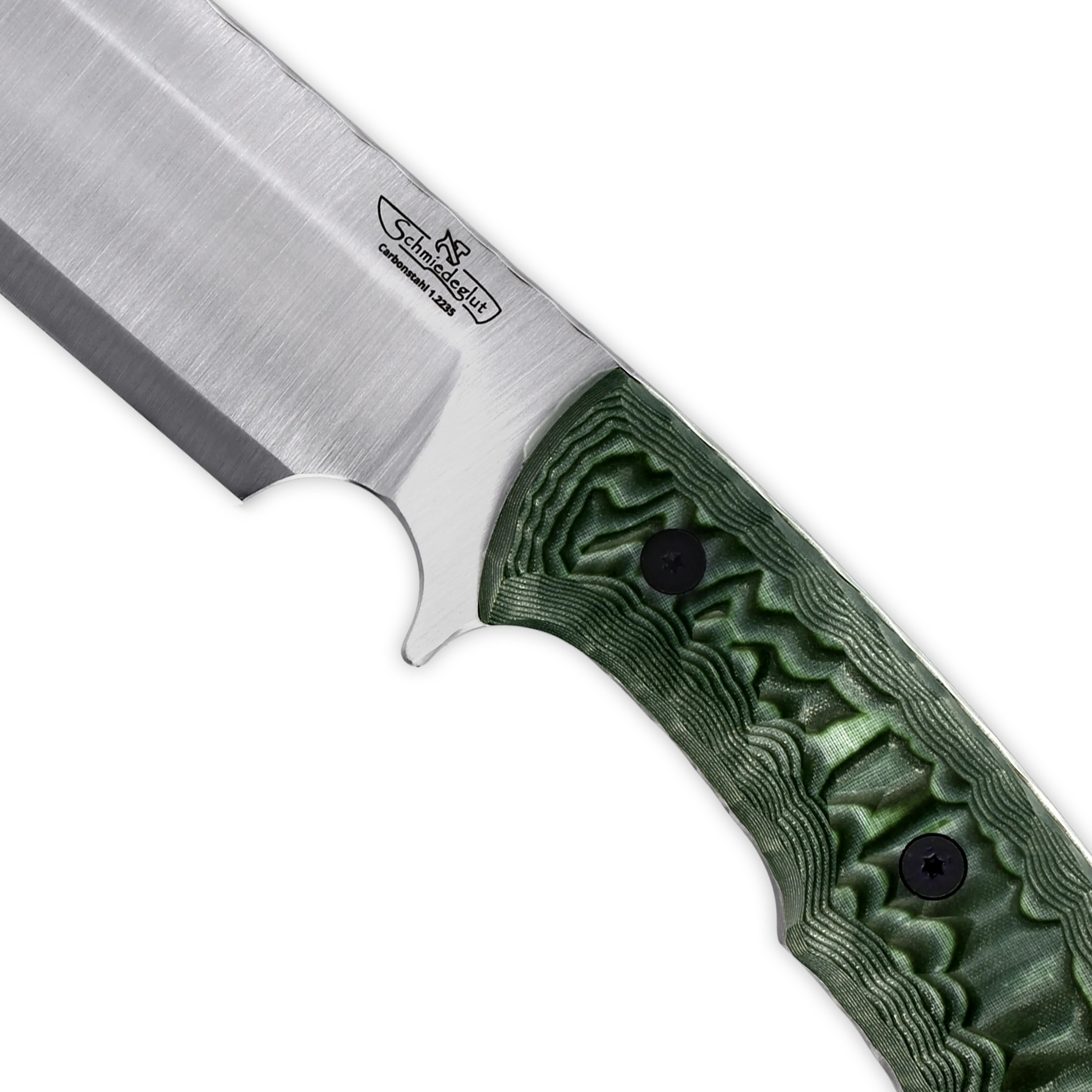 Survival Deutschland Zerstörer Carbonstahl / Micarta schwarz-grün mit Rockfinish / Kydexscheide mit Gürtelhalter