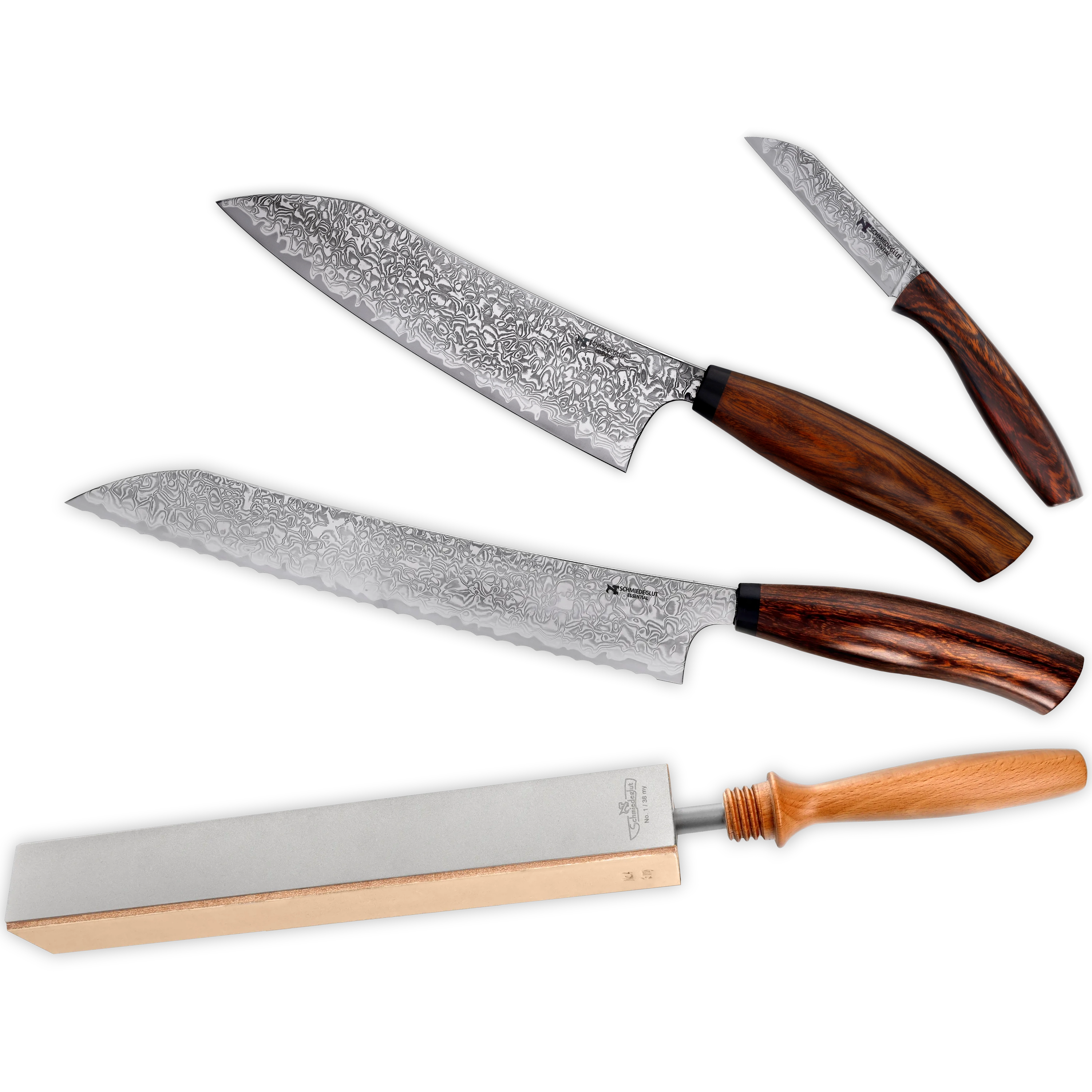 Großes Küchenmesser Set Wüsteneisenholz (poliert) mit Diamantleder Unlimited