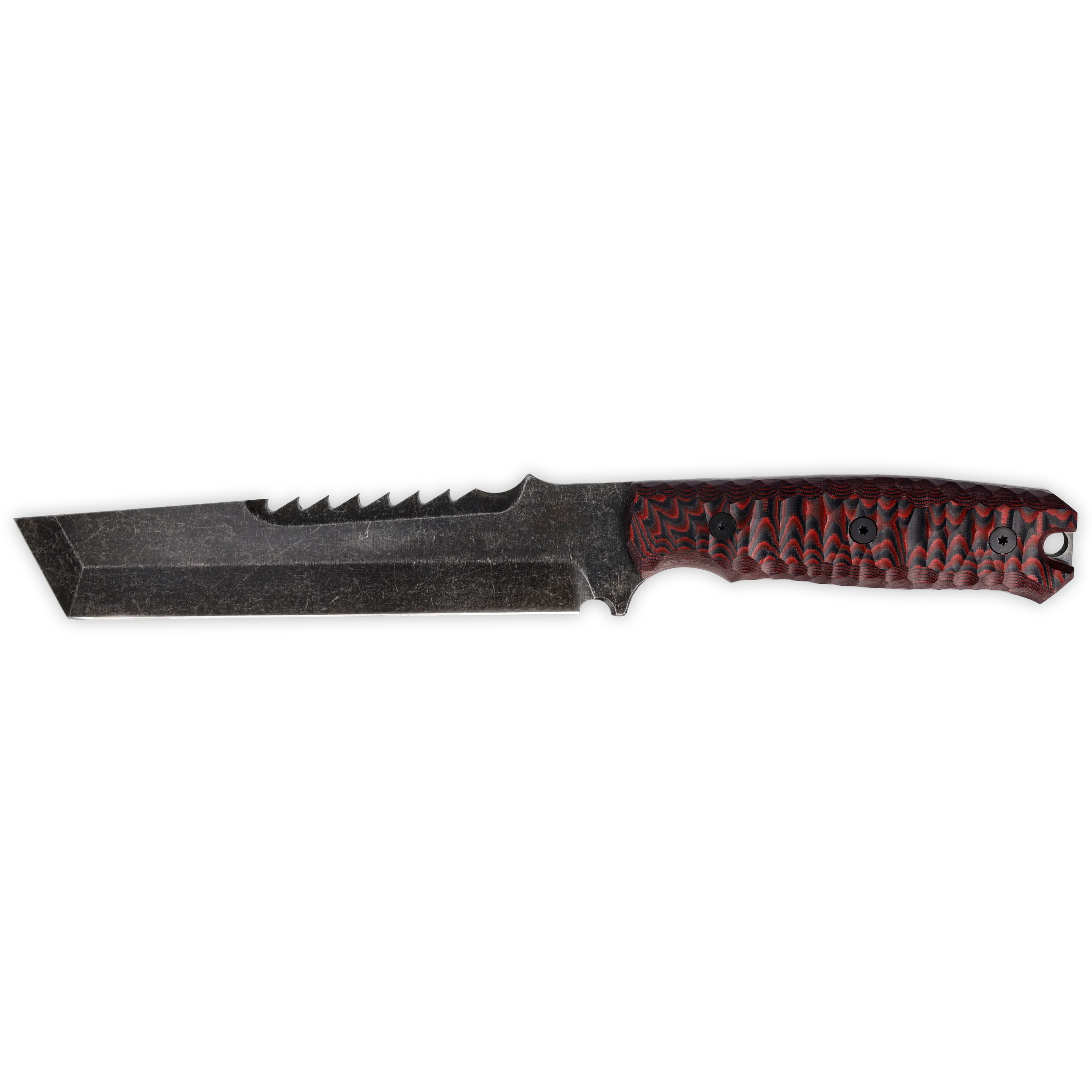 Breacher 2.0 - Carbonstahl Stonewash / Micarta schwarz-rot Rockfinish / Kydexscheide / mit Gürtelhalter