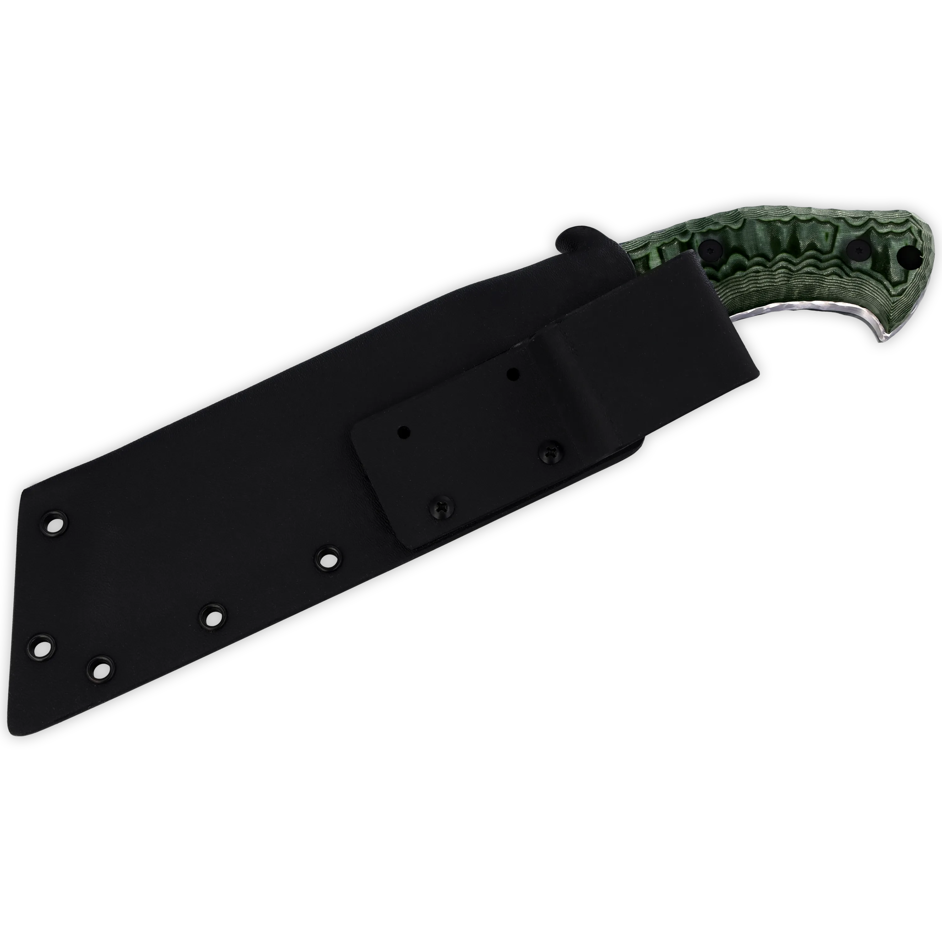 Survival Deutschland Zerstörer Carbonstahl / Micarta schwarz-grün mit Rockfinish / Kydexscheide mit Gürtelhalter