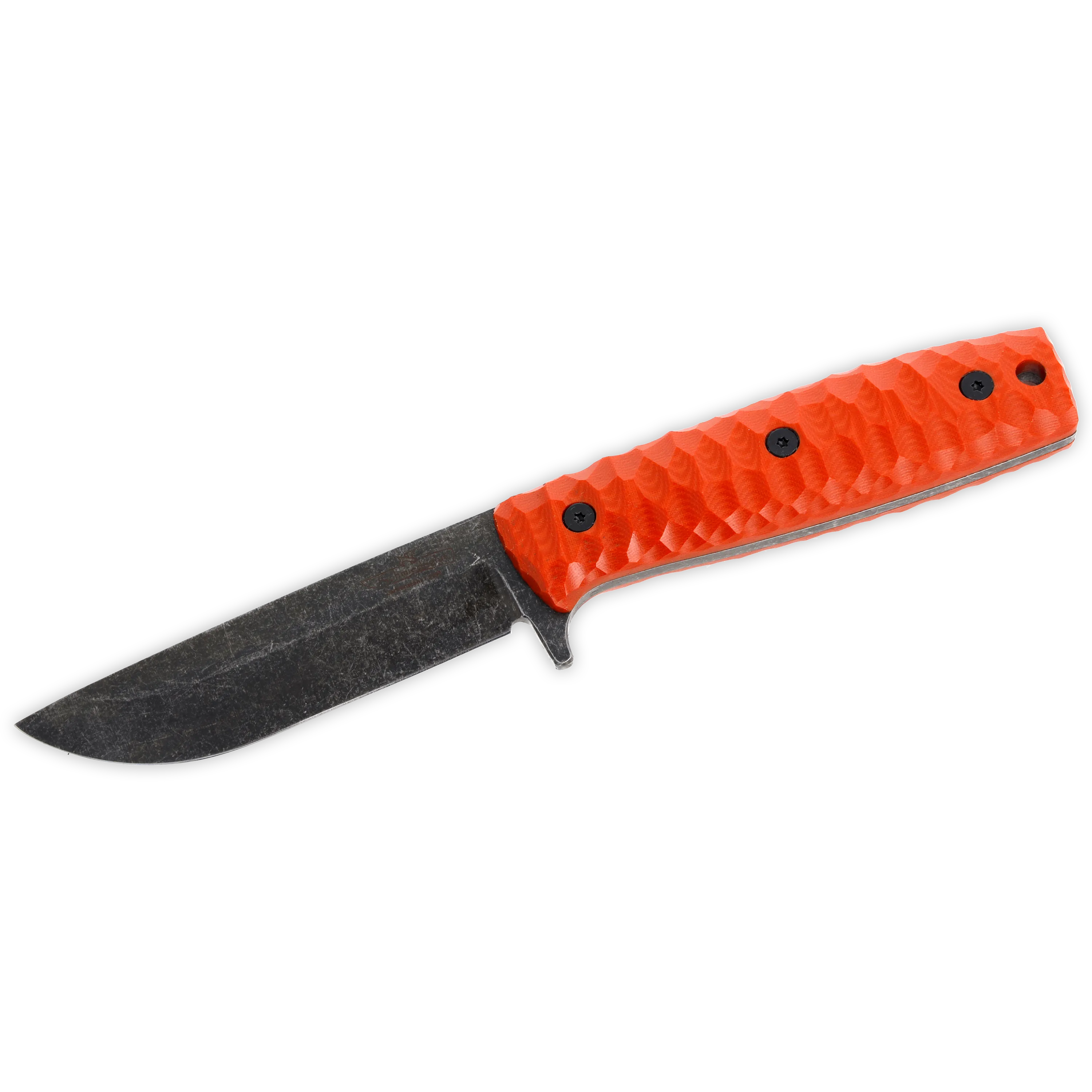 Sackimesser 3.0 (Carbonstahl Stonewash / Micarta orange mit Rockfinish / Kydexscheide schwarz / mit Gürtelhalter)