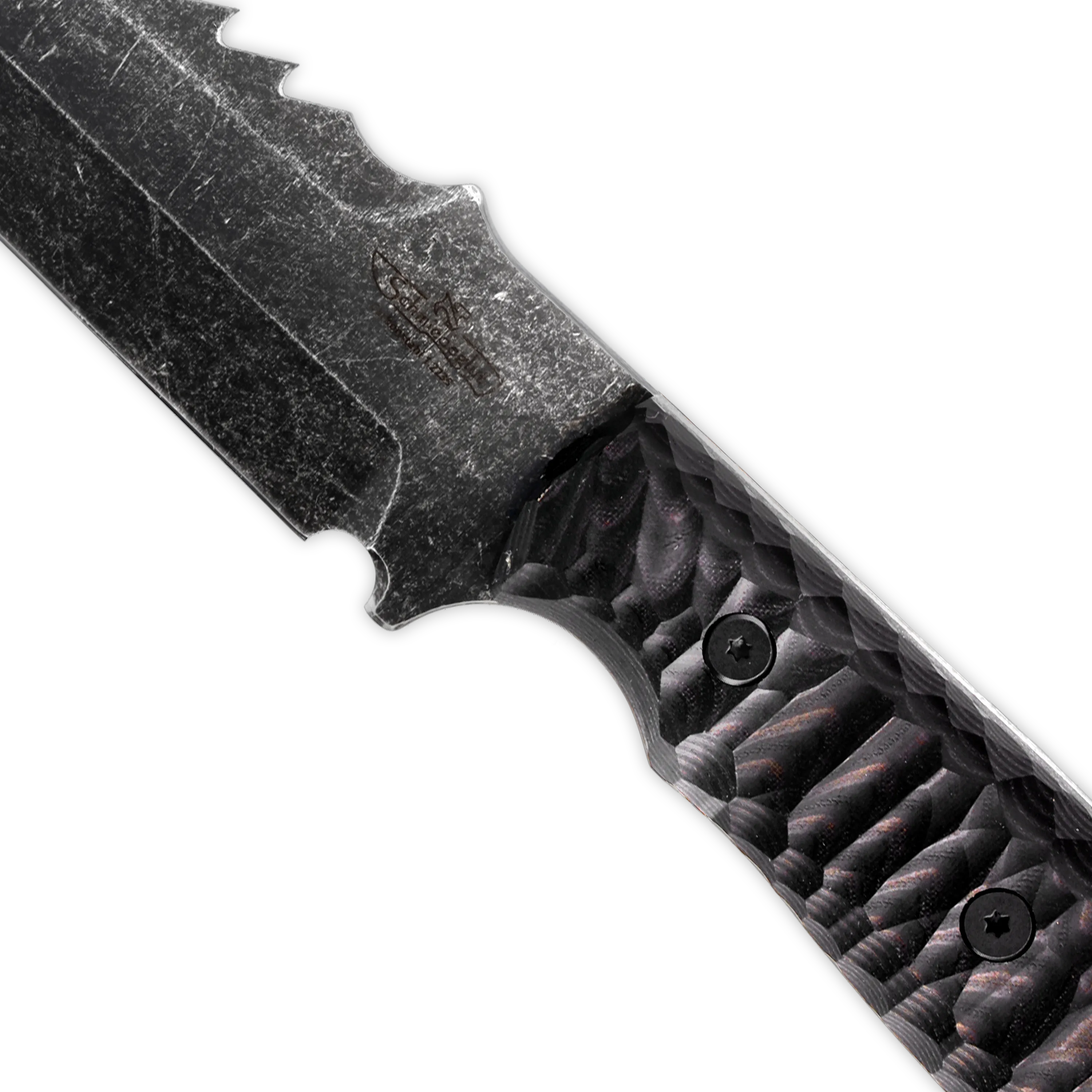 Breacher 2.0 - Carbonstahl Stonewash / Micarta braun-schwarz Rockfinish / Kydexscheide / mit Gürtelhalter