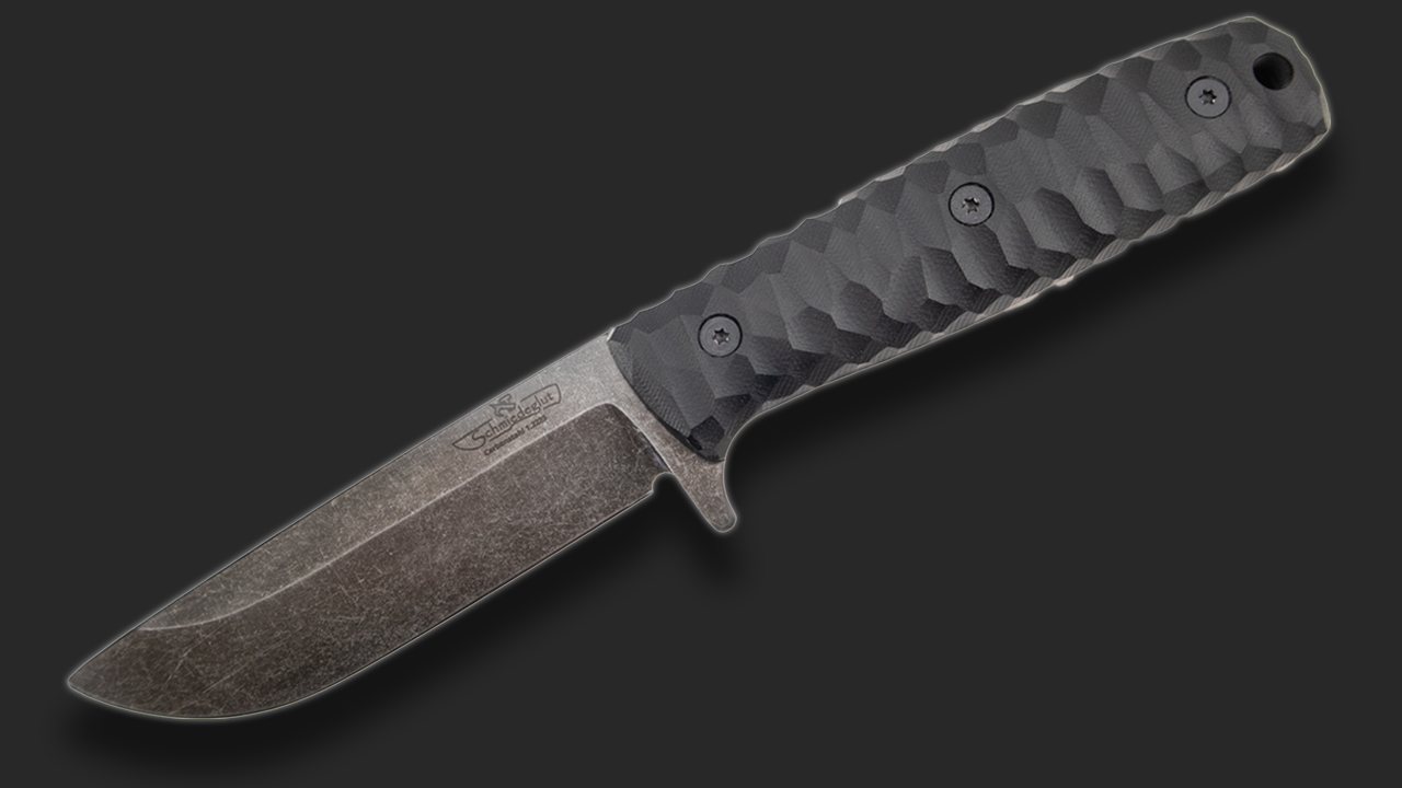 Sackimesser 3.0 (Carbonstahl Stonewash / Micarta schwarz mit Rockfinish / Kydexscheide schwarz /mit Gürtelhalter)