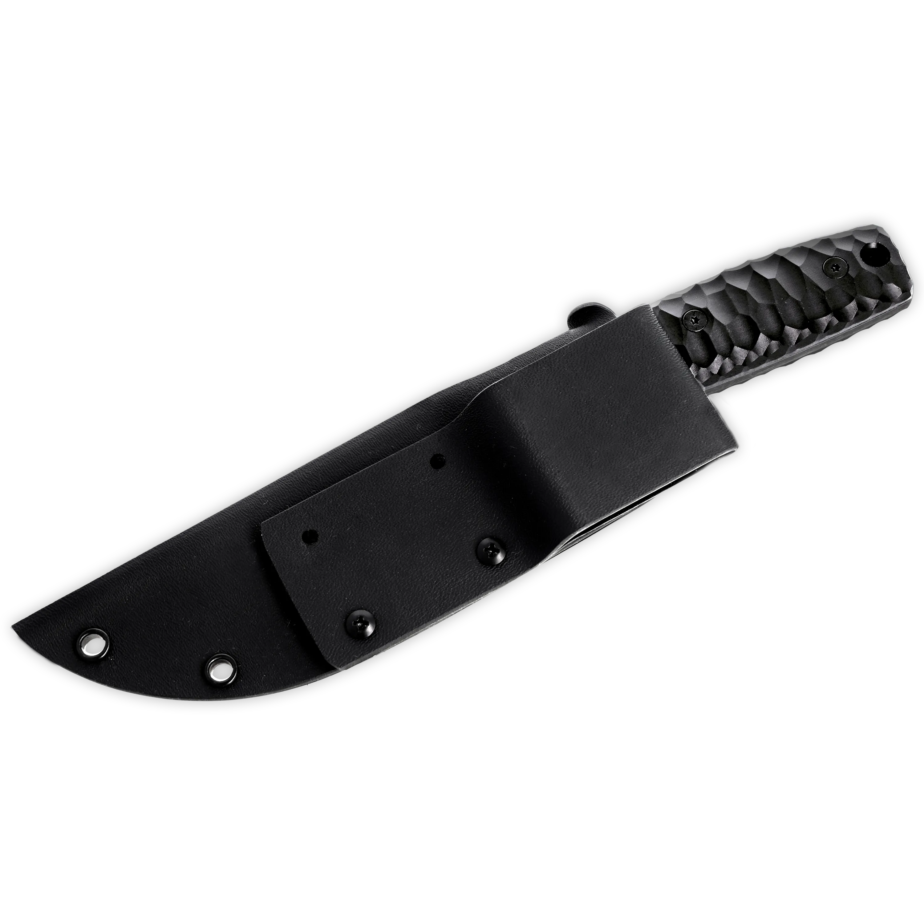 Sackimesser 3.0 (Carbonstahl Stonewash / Micarta schwarz mit Rockfinish / Kydexscheide schwarz /mit Gürtelhalter)