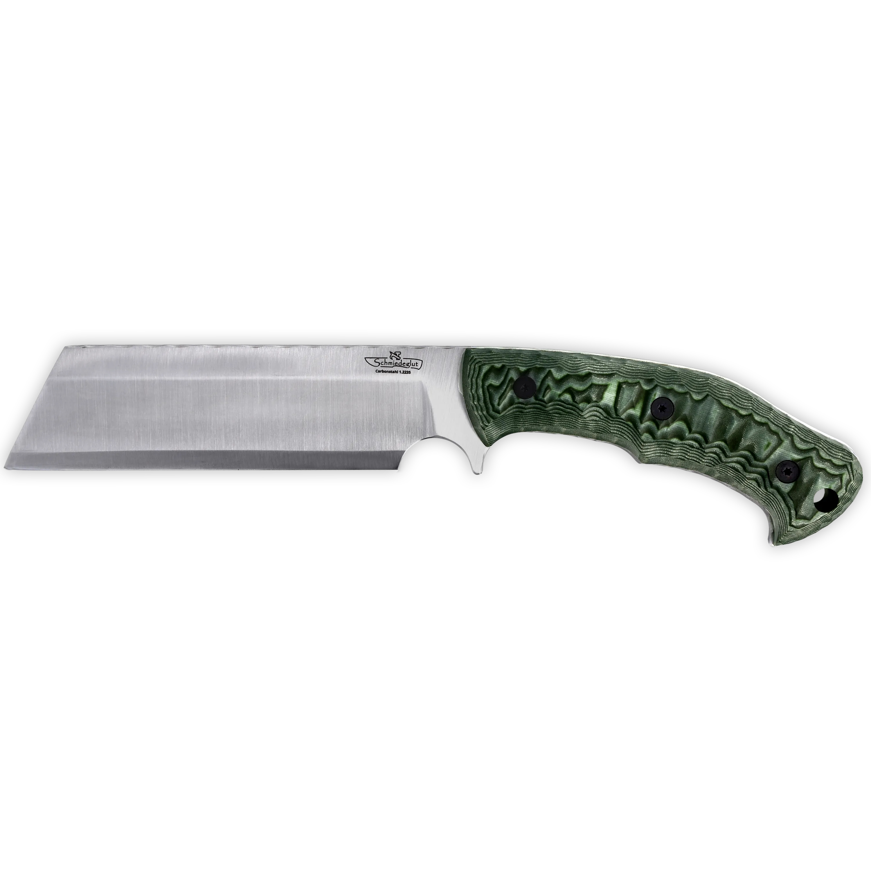 Survival Deutschland Zerstörer Carbonstahl / Micarta schwarz-grün mit Rockfinish / Kydexscheide mit Gürtelhalter