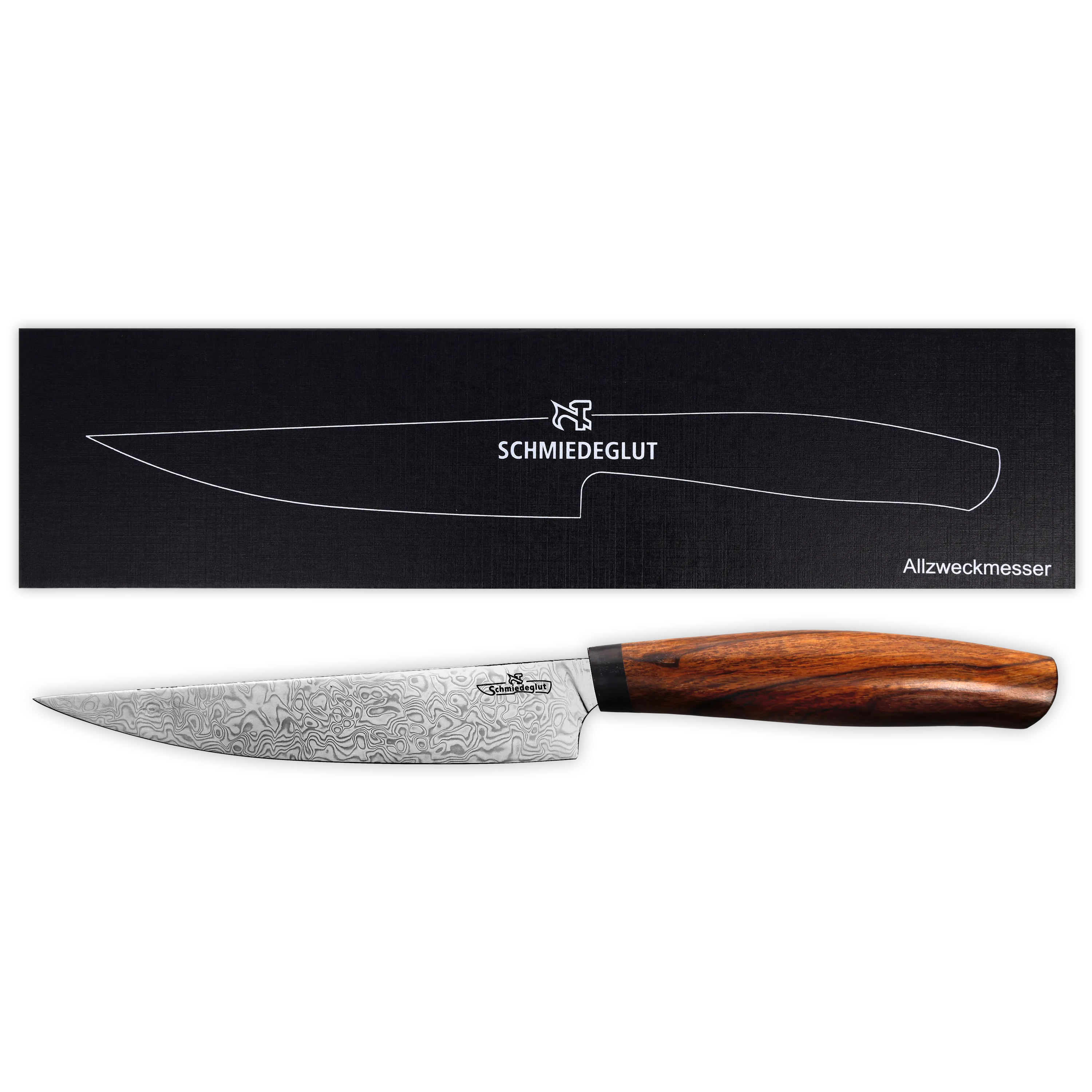 Allzweckmesser Rostfreier Damast Hochglanzpoliert Wüsteneisenholz + DMT Anti-Rutschmatte