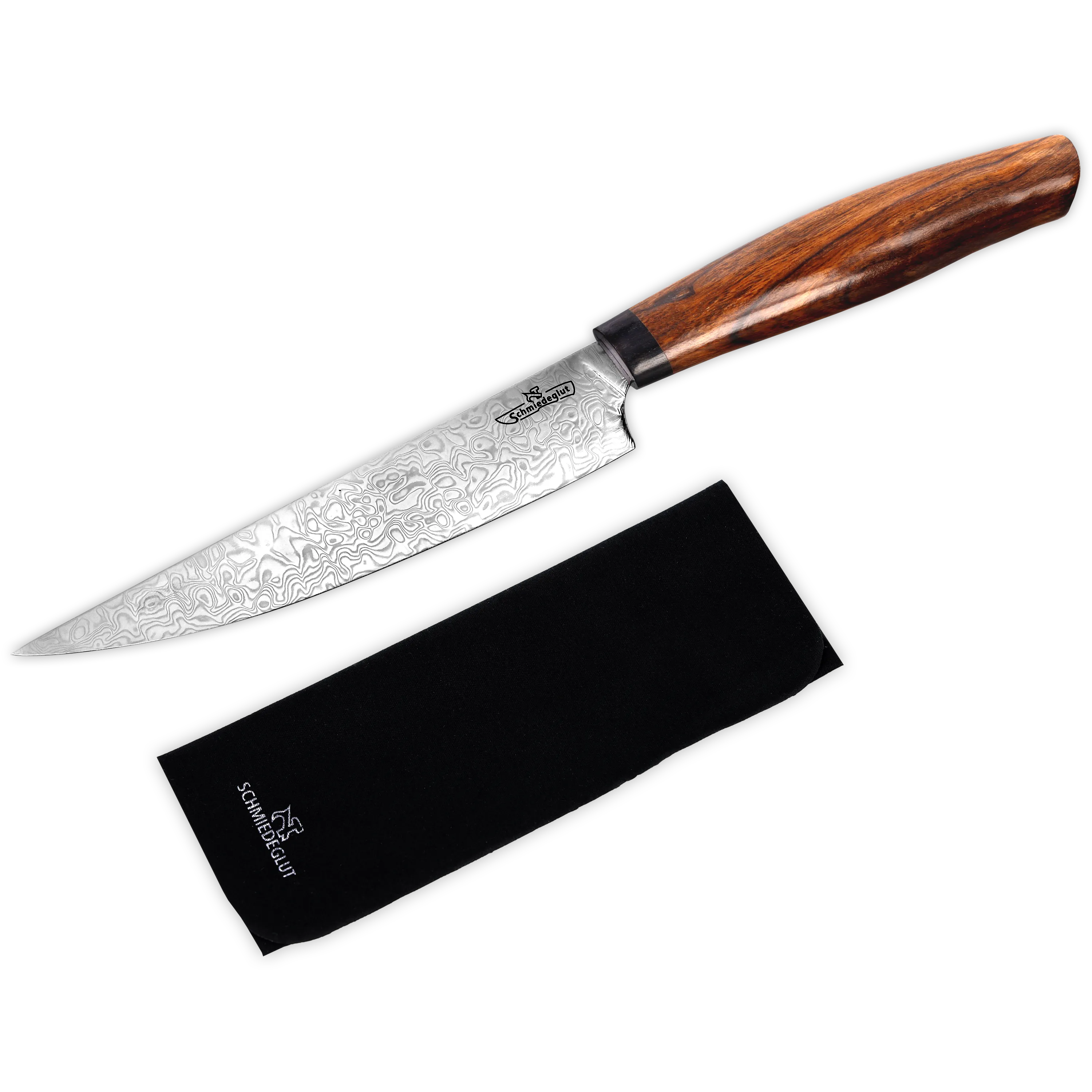 Allzweckmesser Rostfreier Damast Hochglanzpoliert Wüsteneisenholz + DMT Anti-Rutschmatte