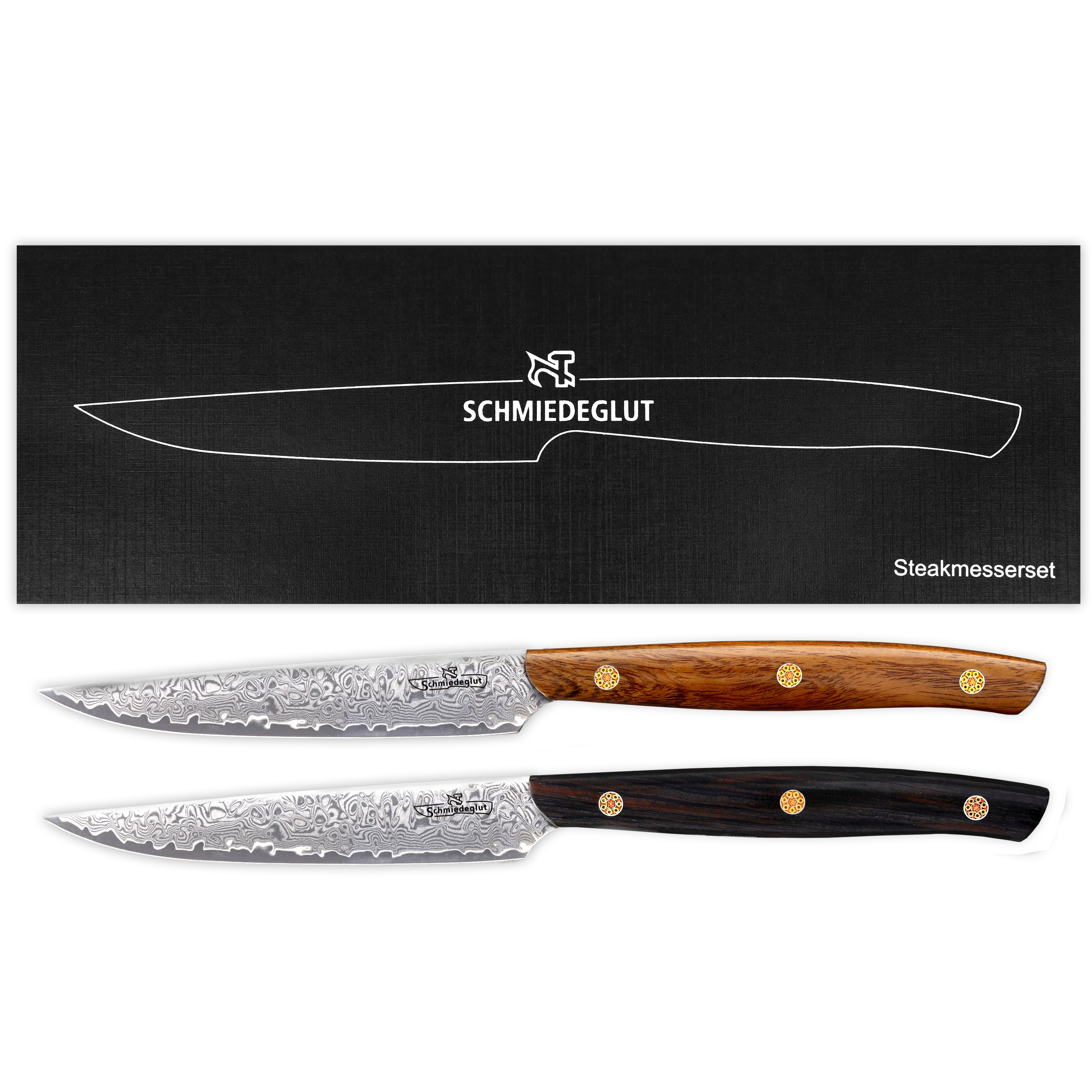 Steakmesserset Essential (VG10 Damast / Griff Wüsteneisenholz/Ebenholz / Mosaikpins)