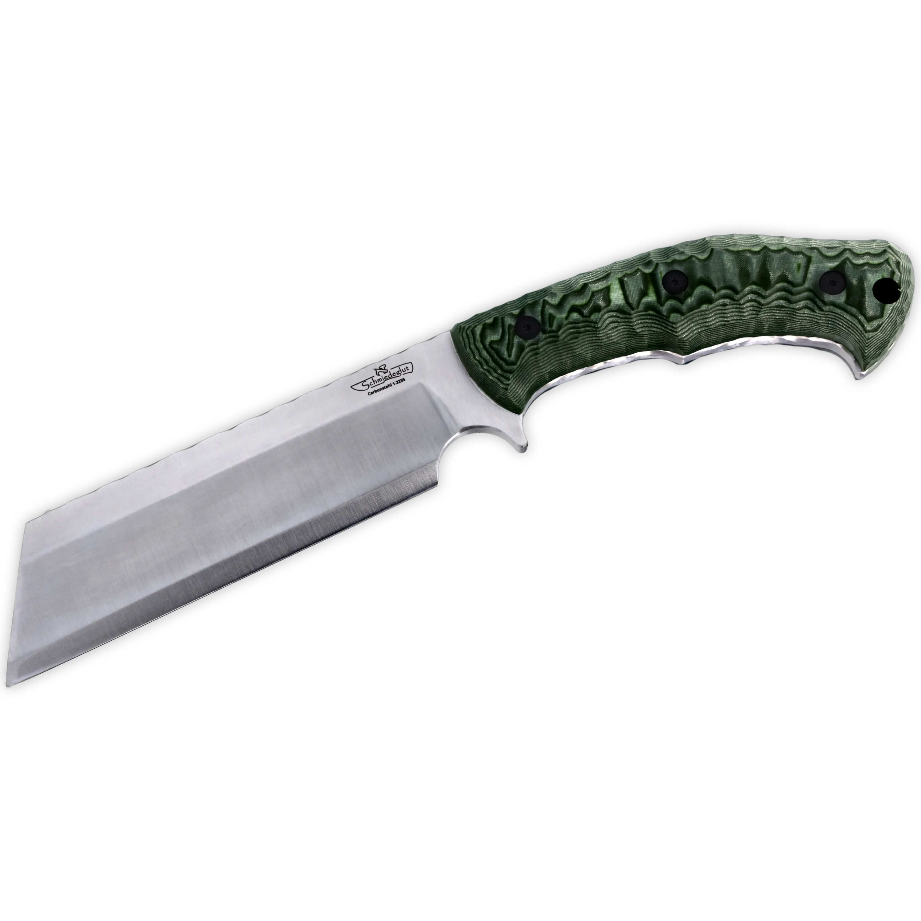 Survival Deutschland Zerstörer Carbonstahl / Micarta schwarz-grün mit Rockfinish / Kydexscheide mit Gürtelhalter