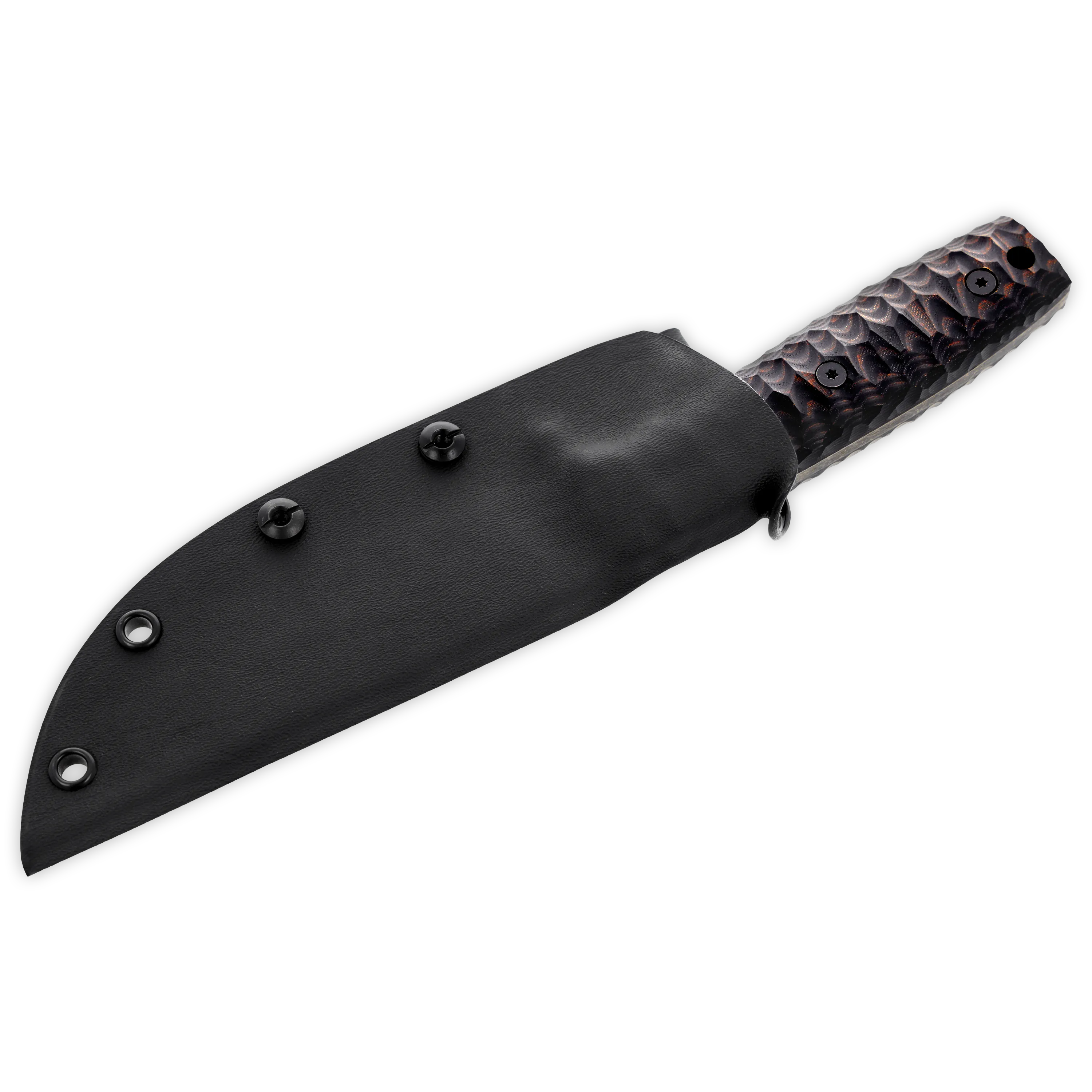 Sackimesser 3.0 (Carbonstahl Stonewash / Micarta braun-schwarz mit Rockfinish / Kydexscheide schwarz / mit Gürtelhalter)