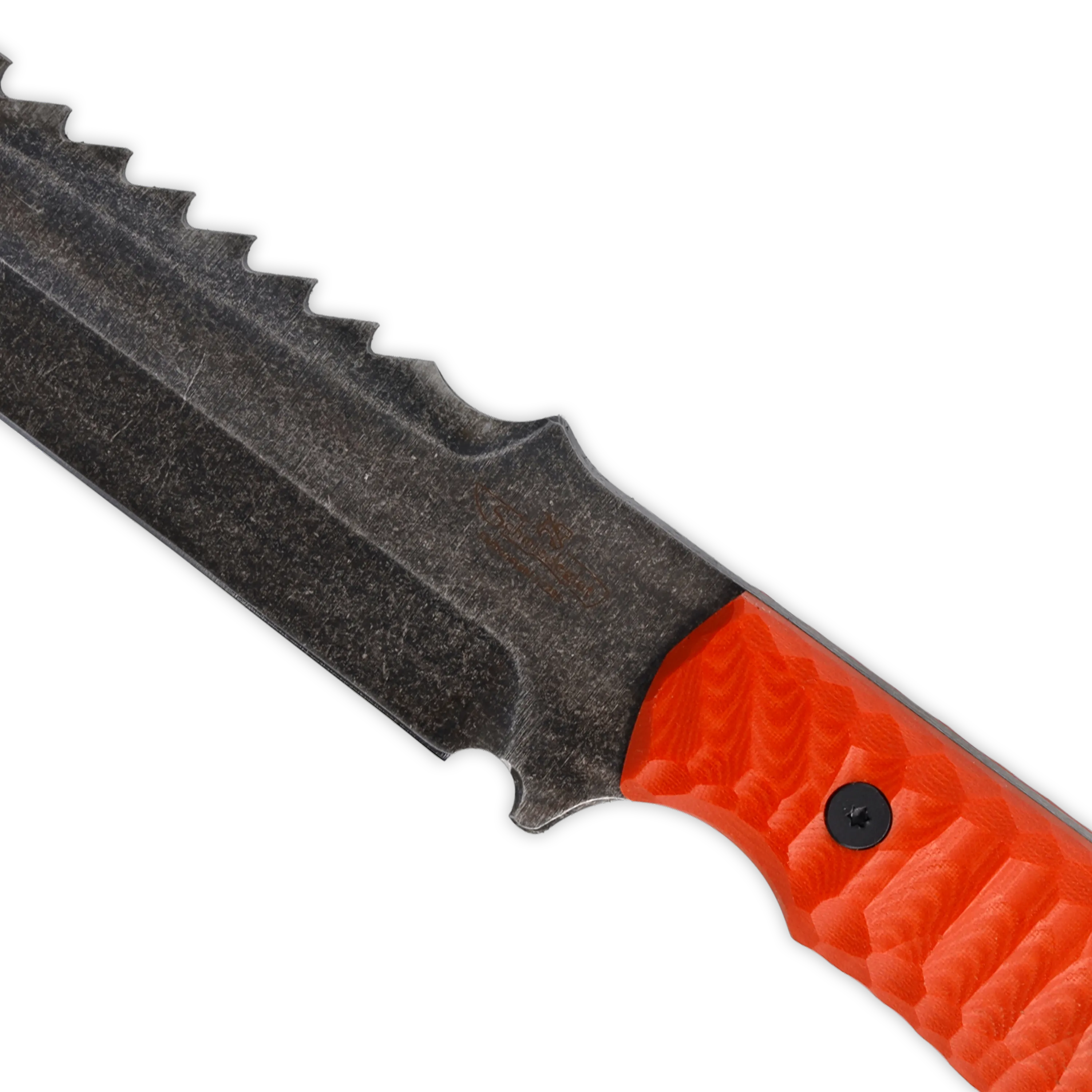 Breacher 2.0 - Carbonstahl Stonewash / Micarta orange Rockfinish / Kydexscheide / mit Gürtelhalter