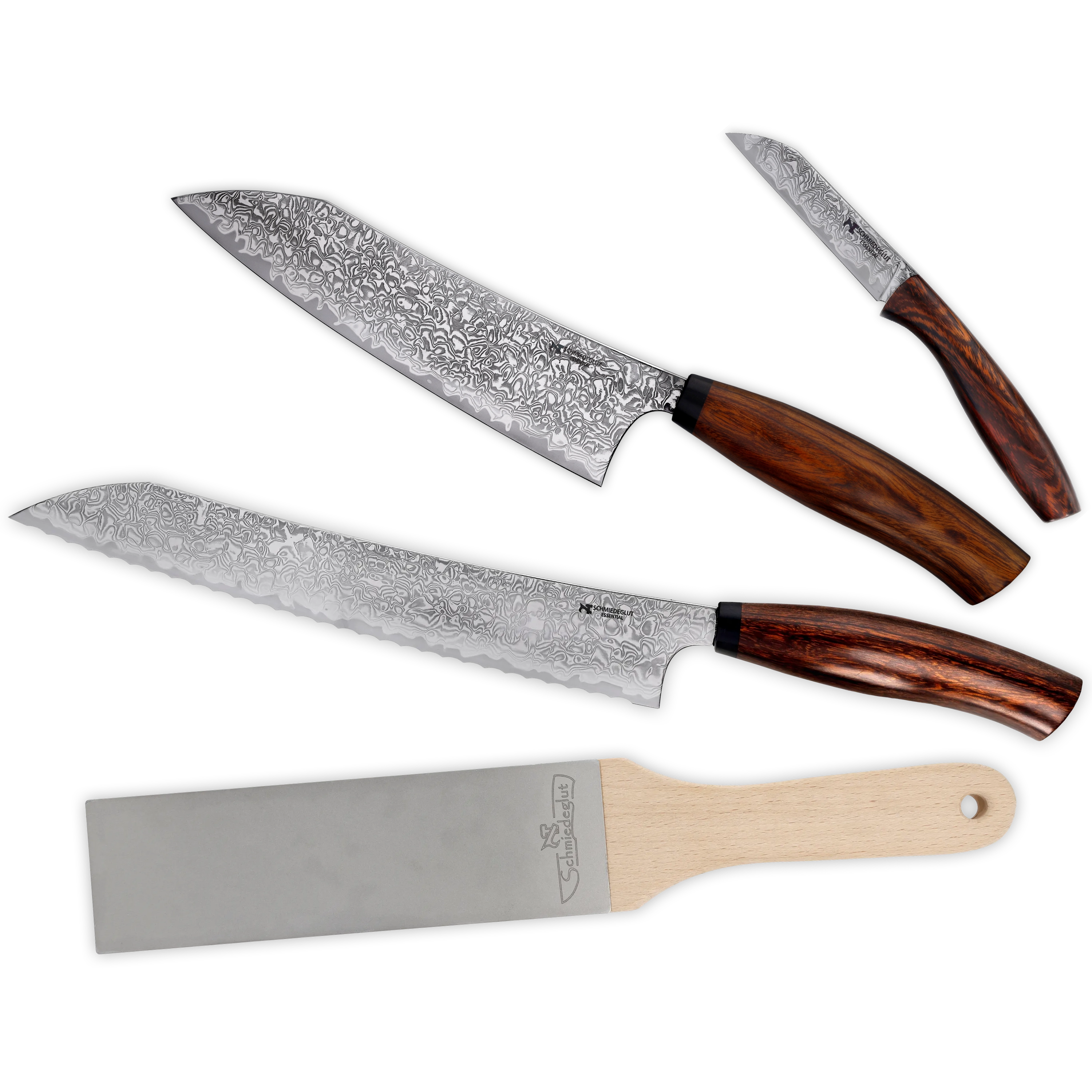 Großes Küchenmesser Set Wüsteneisenholz (poliert) mit Diamantleder Essential