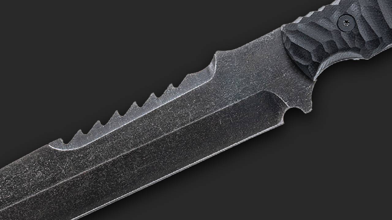 Breacher 2.0 - Carbonstahl Stonewash / Micarta schwarz Rockfinish / Kydexscheide / mit Gürtelhalter
