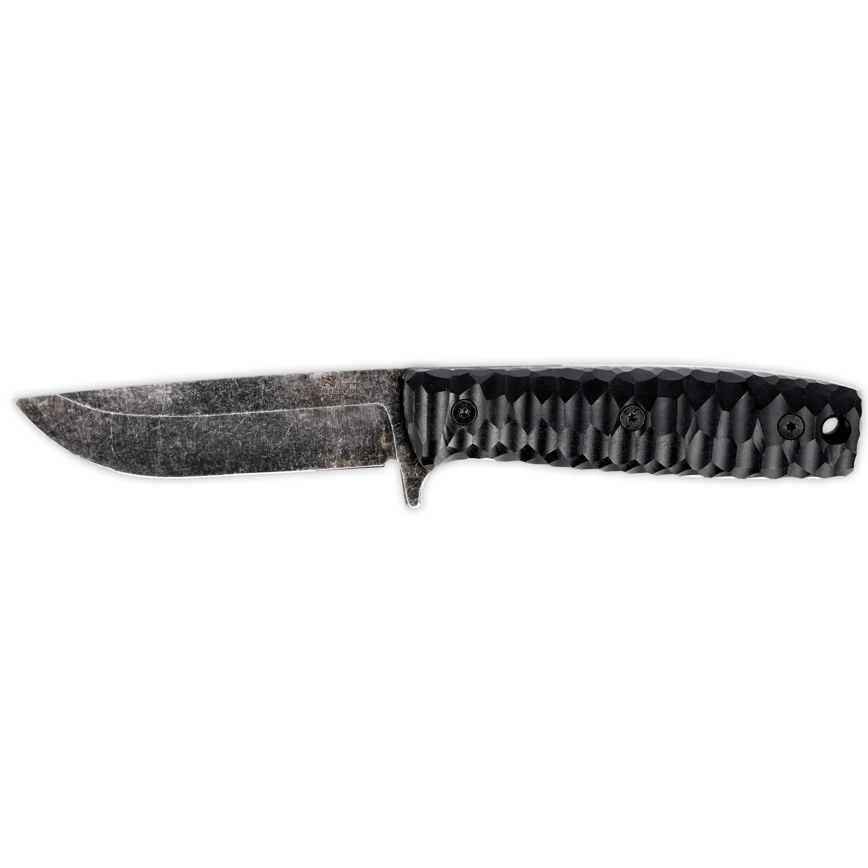 Sackimesser 3.0 (Carbonstahl Stonewash / Micarta schwarz mit Rockfinish / Kydexscheide schwarz /mit Gürtelhalter)