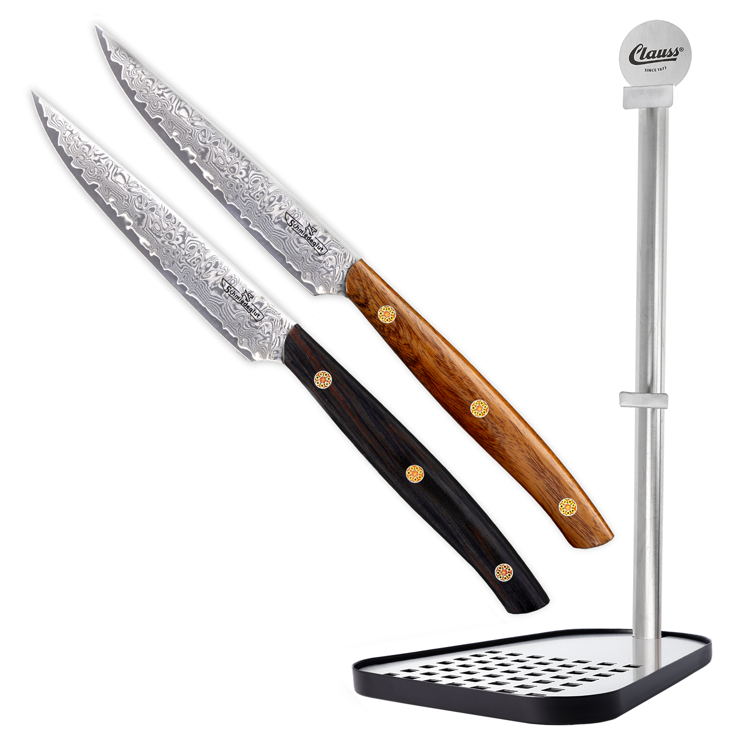Steakmesserset Essential + Schmiedeglut x Clauss Bierfasshalter