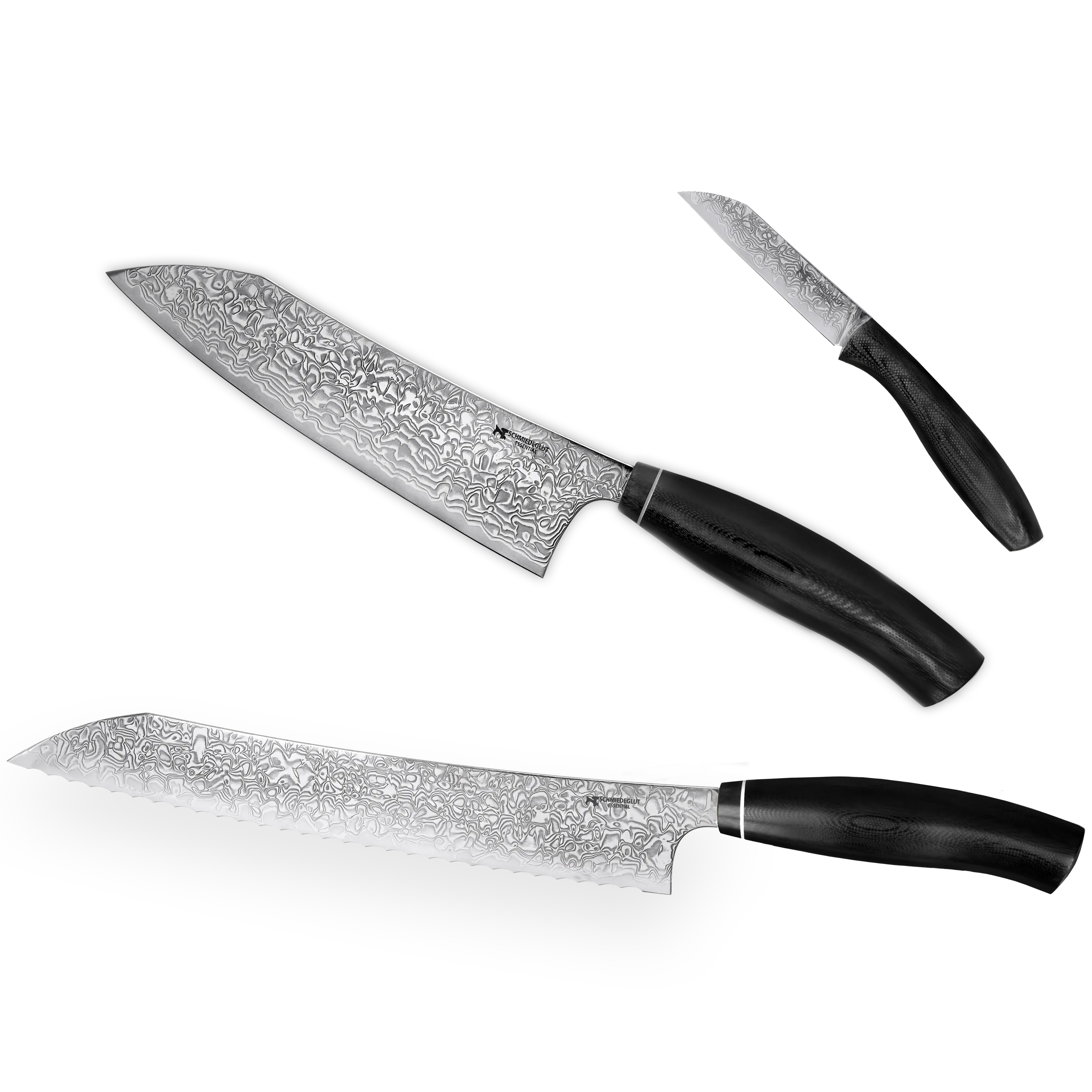 Schmiedeglut Essential - Küchenmesser Set in G10 (poliert & geätzt)