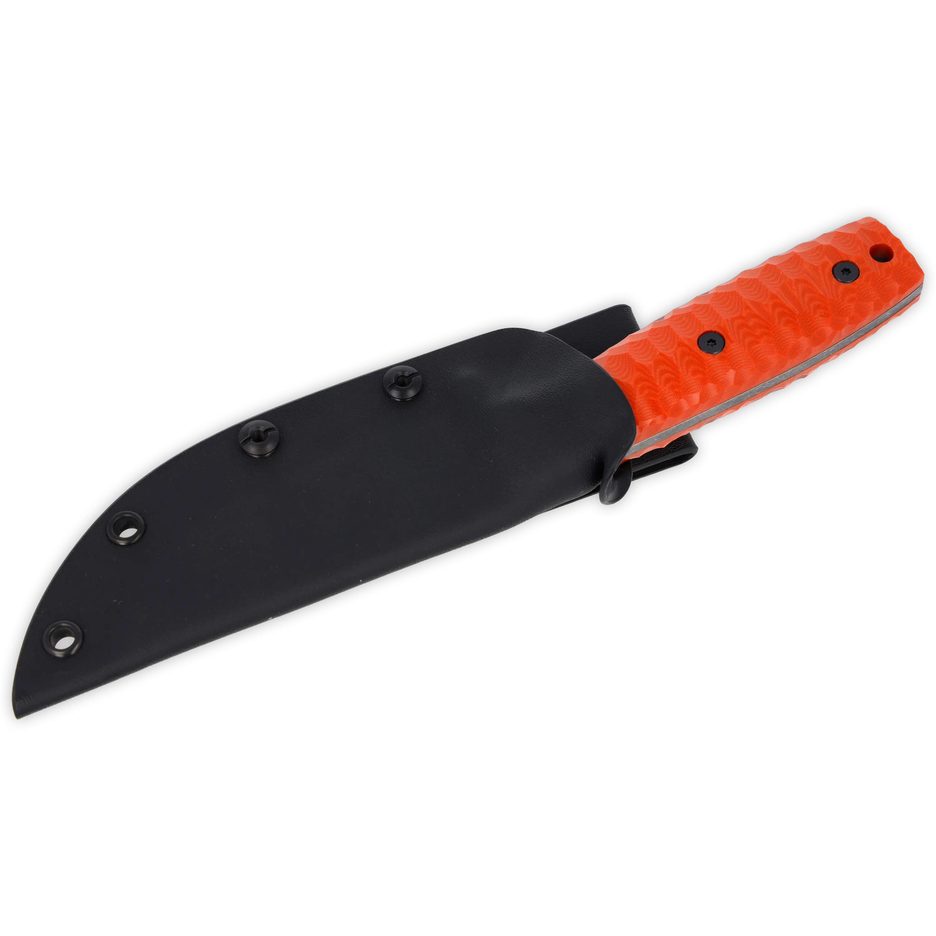 Sackimesser 3.0 (Carbonstahl Stonewash / Micarta orange mit Rockfinish / Kydexscheide schwarz / mit Gürtelhalter)