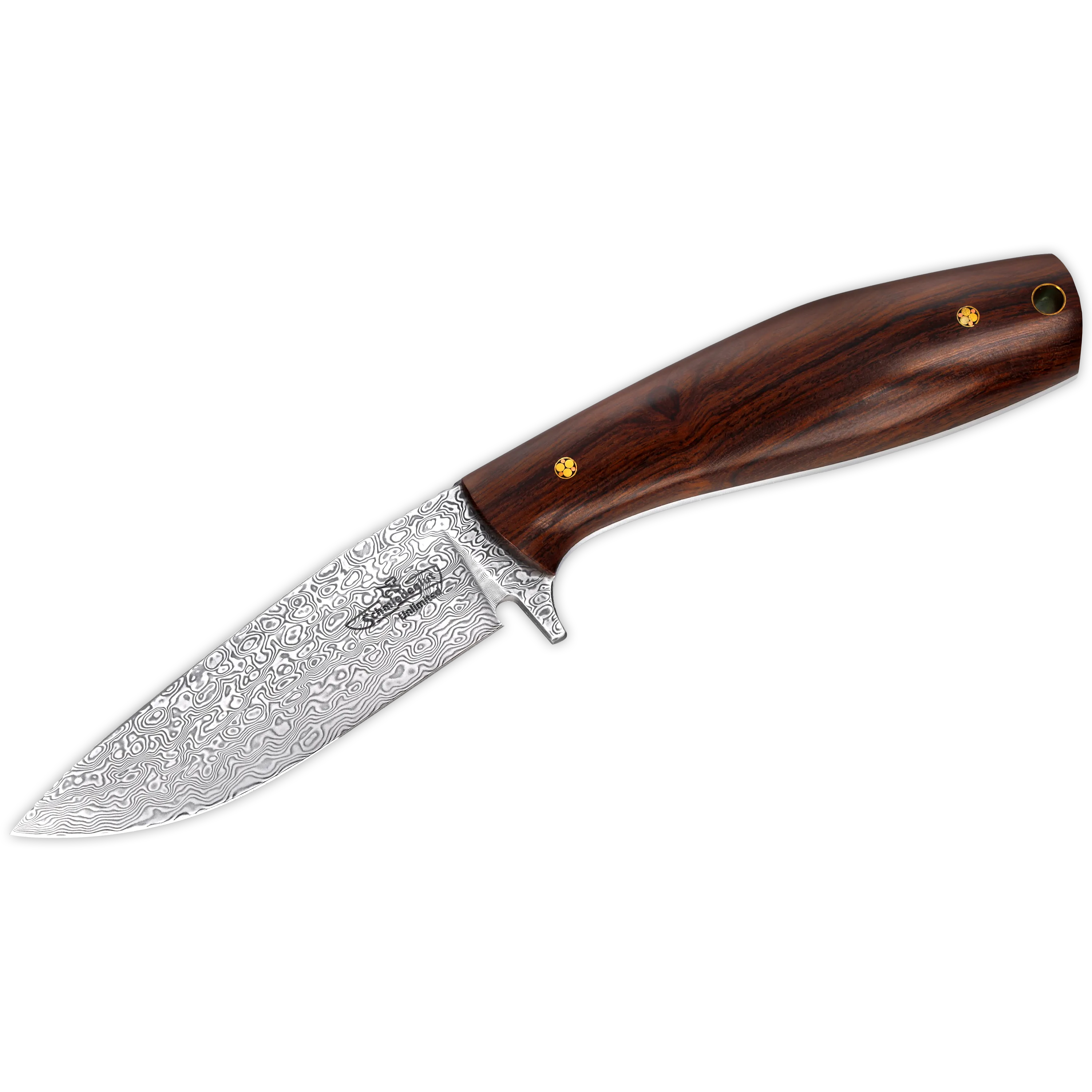 X-Hunter UNLIMITED (Inox Damast / Wüsteneisenholz / Lederscheide braun)