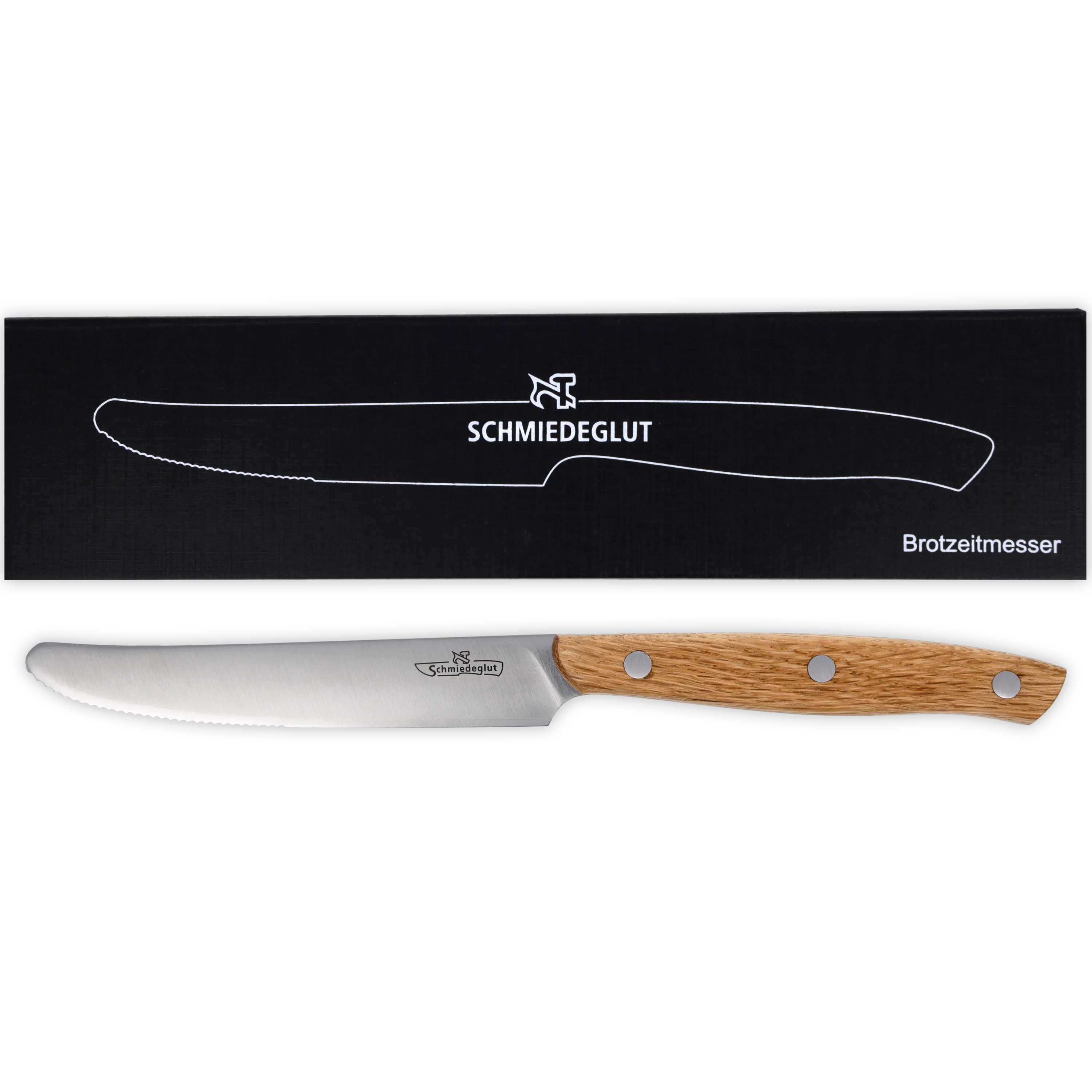 Brotzeitmesser (Dreilagenstahl / Griff Eiche / Nieten Edelstahl)