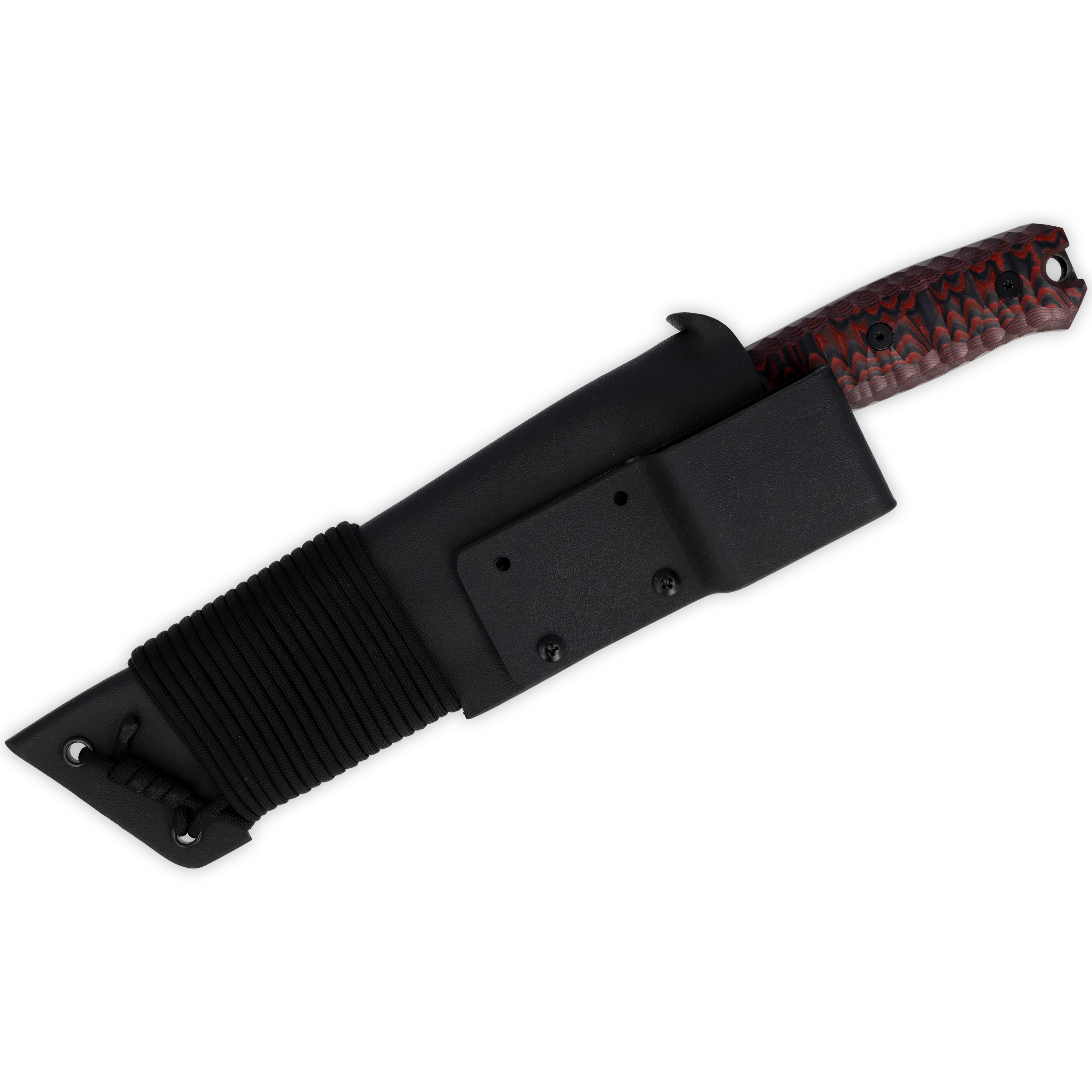 Breacher 2.0 - Carbonstahl Stonewash / Micarta schwarz-rot Rockfinish / Kydexscheide / mit Gürtelhalter