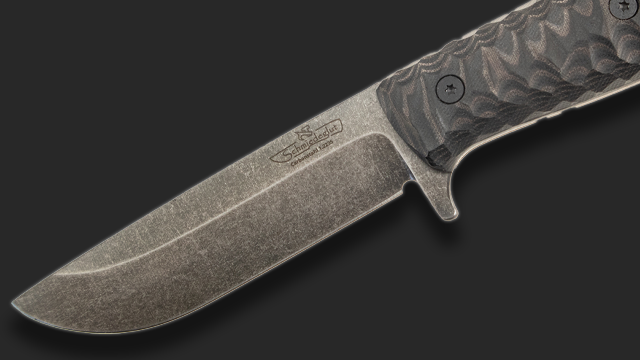 Sackimesser 3.0 (Carbonstahl Stonewash / Micarta braun-schwarz mit Rockfinish / Kydexscheide schwarz / mit Gürtelhalter)