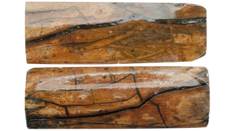 Mammutelfenbein natur Rinde Griffschalen-Paar ca. 121×38×5 mm (stabilisiert) - Einzelstück