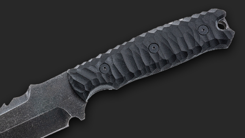 Breacher 2.0 - Carbonstahl Stonewash / Micarta schwarz Rockfinish / Kydexscheide / mit Gürtelhalter
