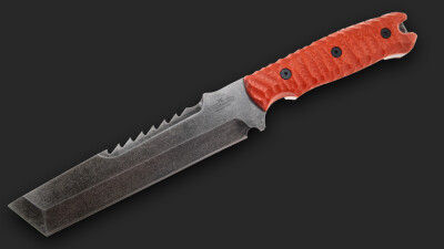 Breacher 2.0 - Carbonstahl Stonewash / Micarta orange Rockfinish / Kydexscheide / mit Grtelhalter