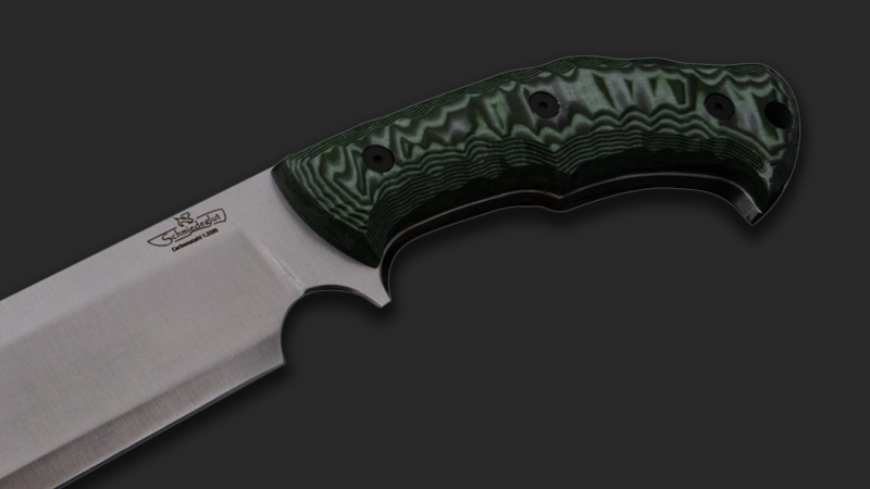 Survival Deutschland Zerstörer Carbonstahl / Micarta schwarz-grün mit Rockfinish / Kydexscheide mit Gürtelhalter