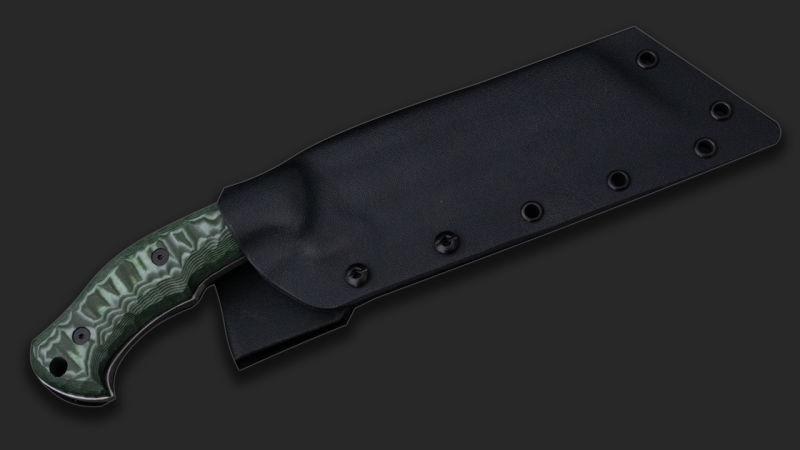 Survival Deutschland Zerstörer Carbonstahl / Micarta schwarz-grün mit Rockfinish / Kydexscheide mit Gürtelhalter