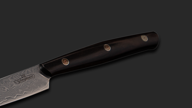 Steak knife set consisting of 2 knives (VG10 Damast, 60-61HRC / handle desert ironwood/ebony / mosaicpin)
