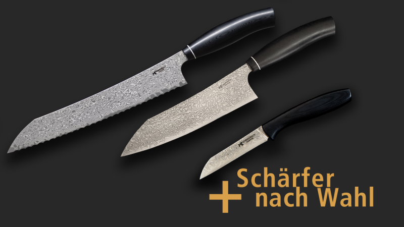 Großes Küchenmesser Set mit Schärfer